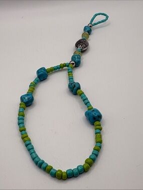 Turquoise and Lime Beaded Ankle & Toe Bracelet with Silver Accent